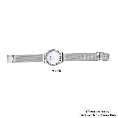 Strada Japanese Movement White Austrian Crystal Gradient Purple Sunshine Dial Watch with Stainless Steel Mesh Strap (39.37mm) (6.50-8.25 Inches)