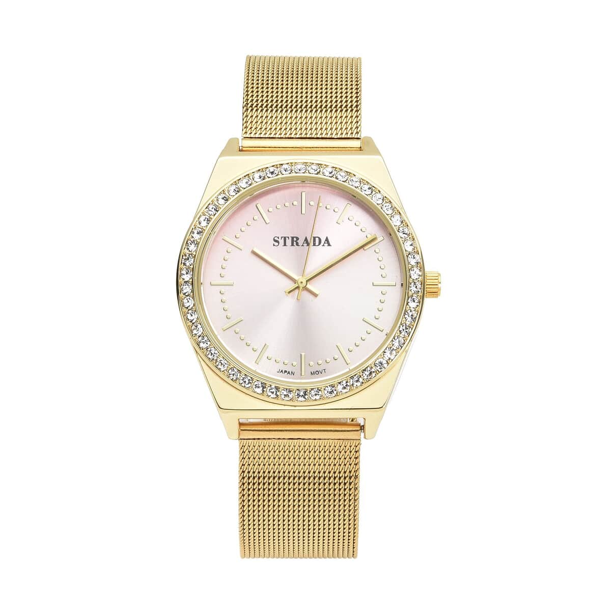Strada Japanese Movement White Austrian Crystal Gradient Pink Sunshine Dial Watch with Stainless Steel Mesh Strap (39.37mm) (6.50-8.25 Inches) image number 0
