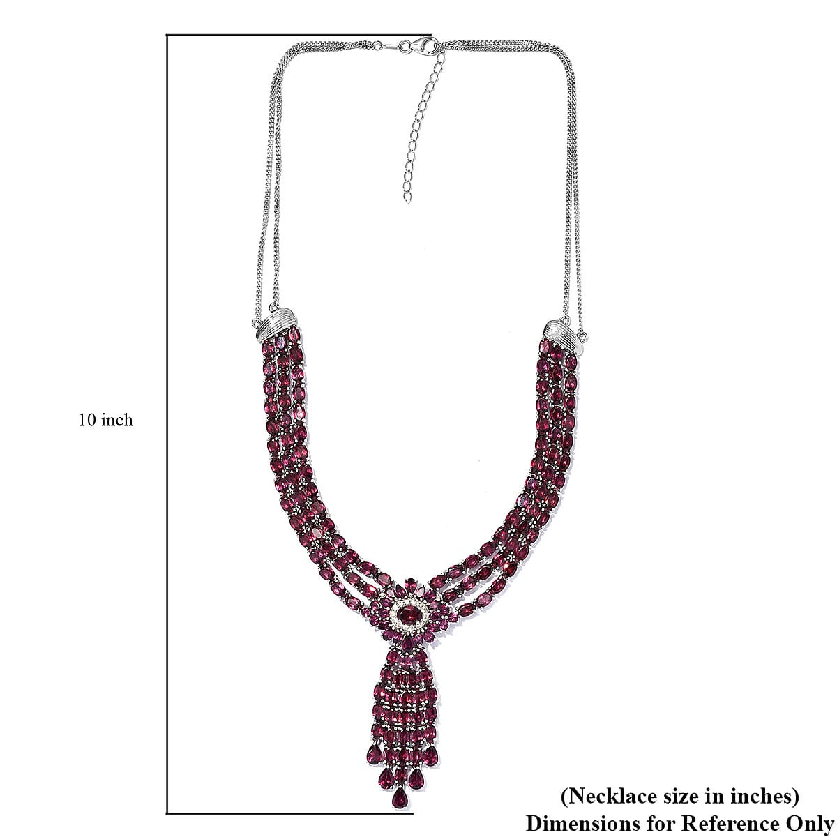 Orissa Rhodolite Garnet and White Zircon Flower Necklace 18 Inches in Platinum Over Sterling Silver 75.00 ctw image number 5