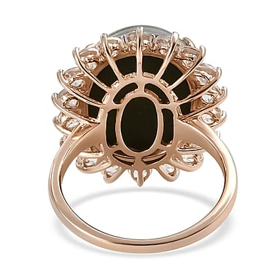 10K Rose Gold AAA Boulder Opal Triplet and White Zircon Sunburst Ring (Size 6.0) 10.00 ctw