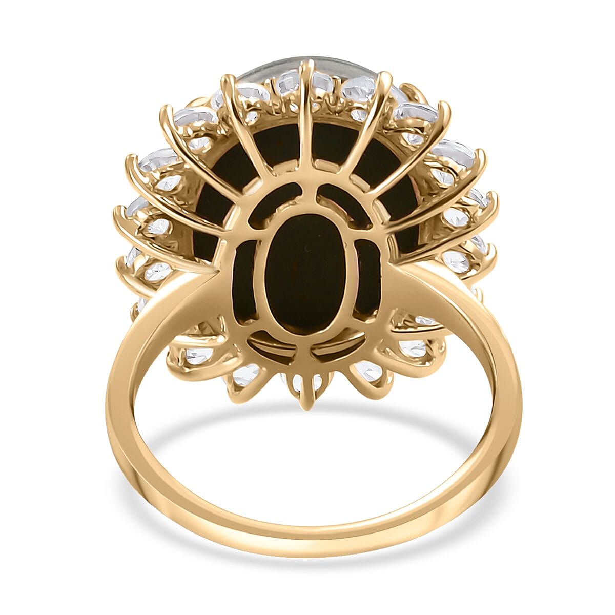 10K Rose Gold AAA Boulder Opal Triplet and White Zircon Sunburst Ring (Size 9.0) 10.00 ctw image number 4