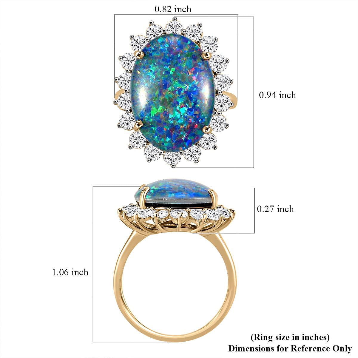 10K Rose Gold AAA Boulder Opal Triplet and White Zircon Sunburst Ring (Size 9.0) 10.00 ctw image number 5