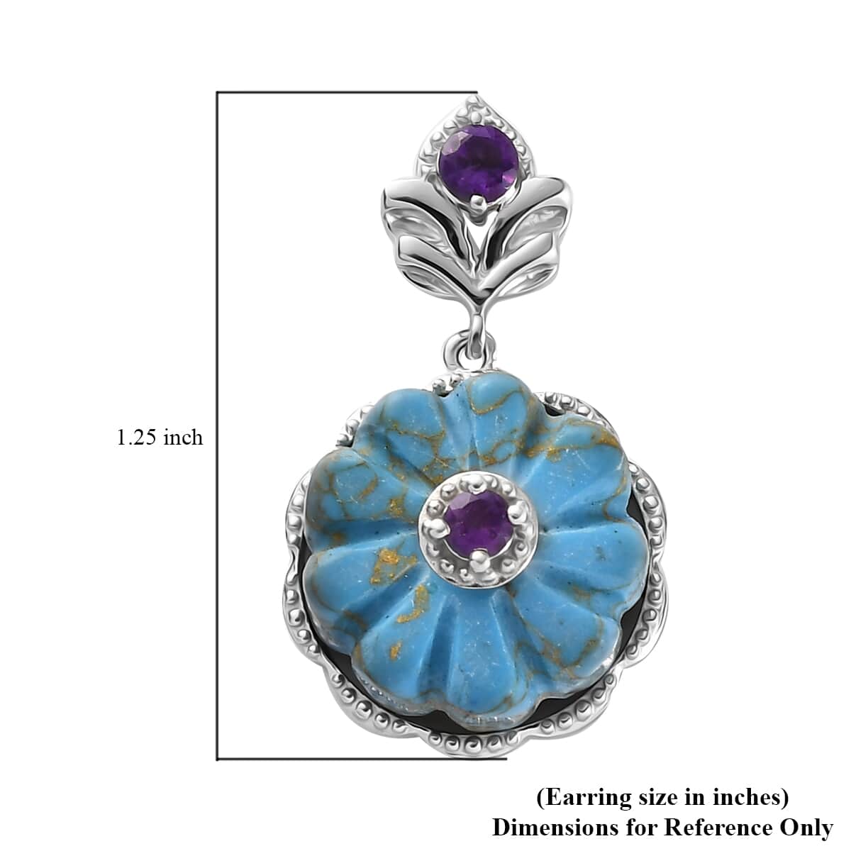 Mojave Blue Turquoise and Amethyst Floral Earrings in Platinum Over Sterling Silver 21.15 ctw image number 4