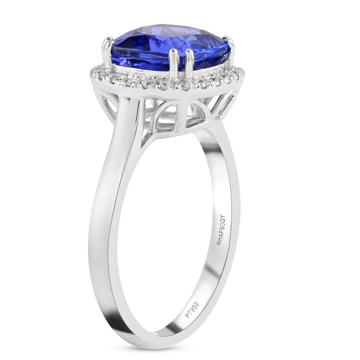 RED CARPET COLLECTION Certified and Appraised RHAPSODY 950 Platinum AAAA Tanzanite and E-F VS Diamond Halo Ring (Size 8.0) 5.50 Grams 3.20 ctw image number 3