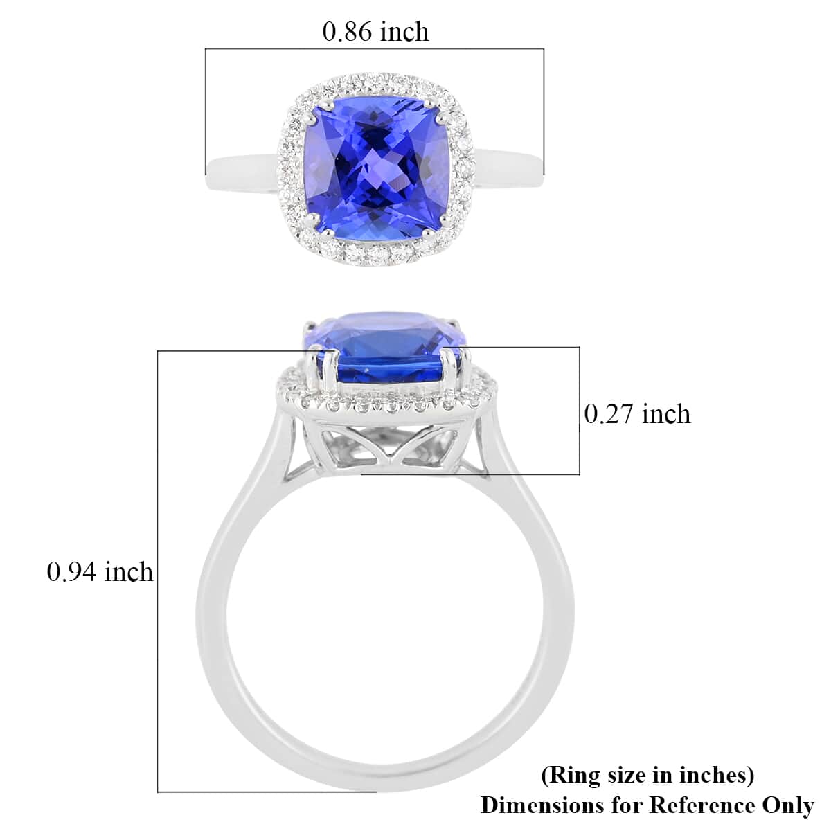 RED CARPET COLLECTION Certified and Appraised RHAPSODY 950 Platinum AAAA Tanzanite and E-F VS Diamond Halo Ring (Size 8.0) 5.50 Grams 3.20 ctw image number 5