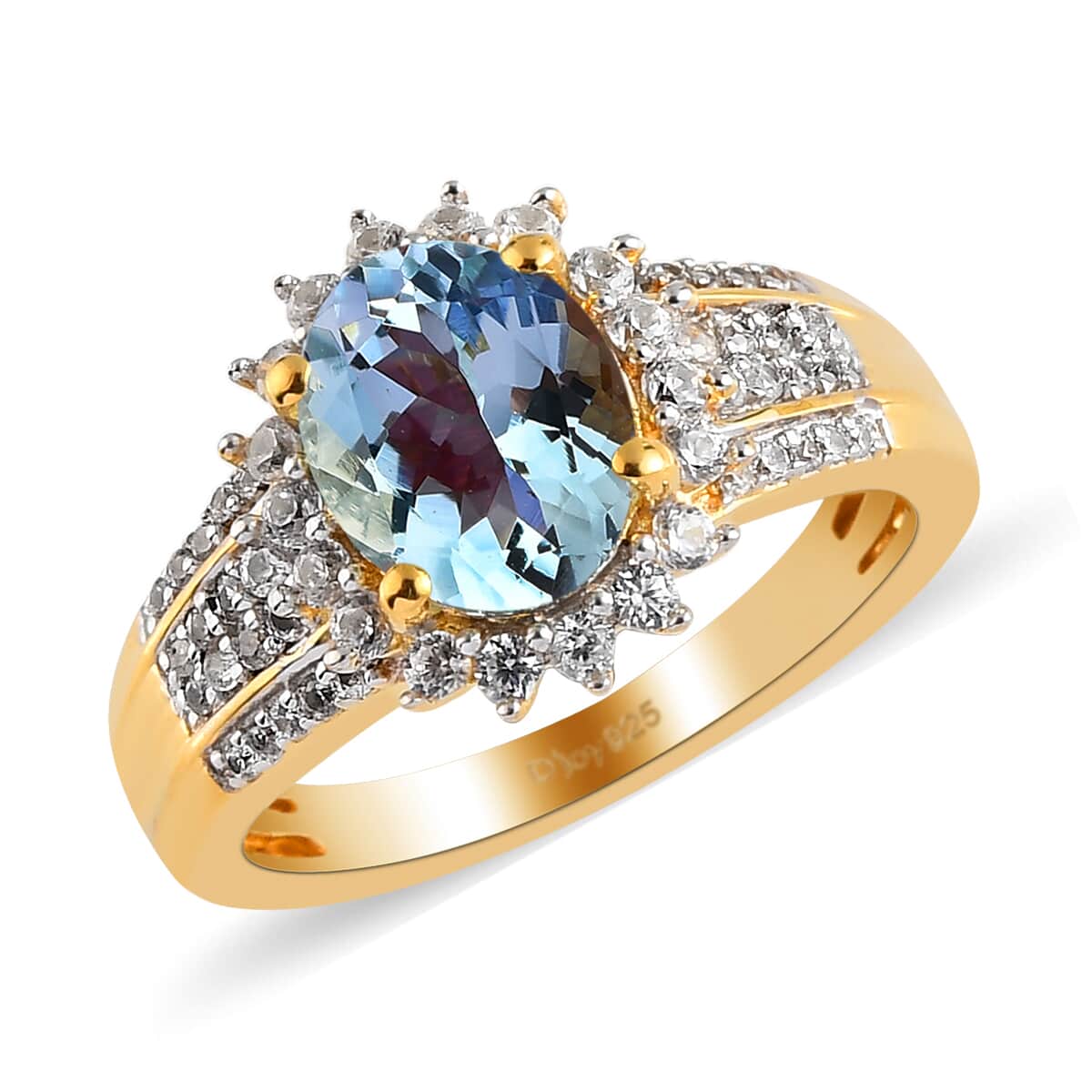 Espirito Santo Aquamarine and Natural White Zircon Floral Ring in Vermeil Yellow Gold Over Sterling Silver (Size 7.0) 2.25 ctw image number 0
