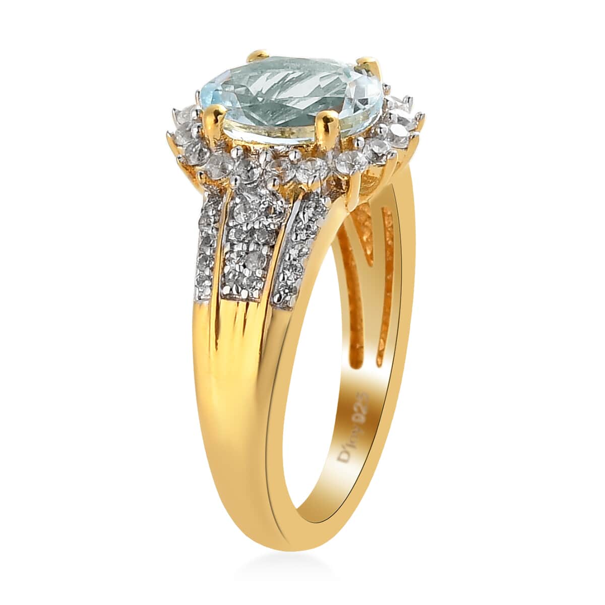 Espirito Santo Aquamarine and Natural White Zircon Floral Ring in Vermeil Yellow Gold Over Sterling Silver (Size 7.0) 2.25 ctw image number 3