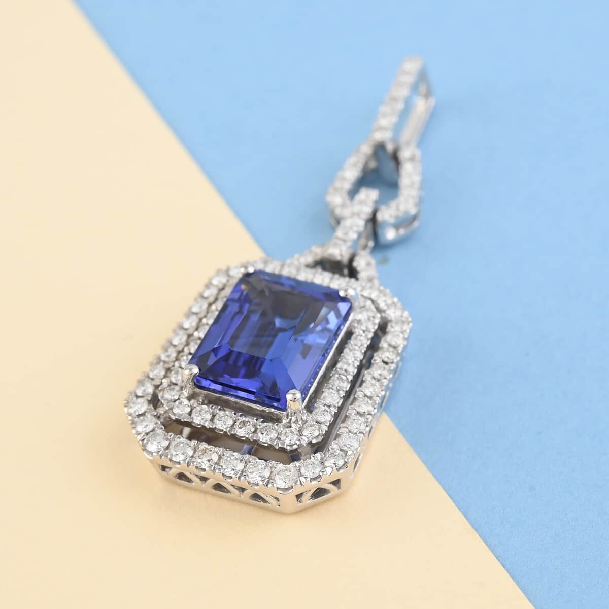 Certified and Appraised RHAPSODY 950 Platinum AAAA Tanzanite and E-F VS Diamond Pendant 7.85 Grams 4.50 ctw image number 1