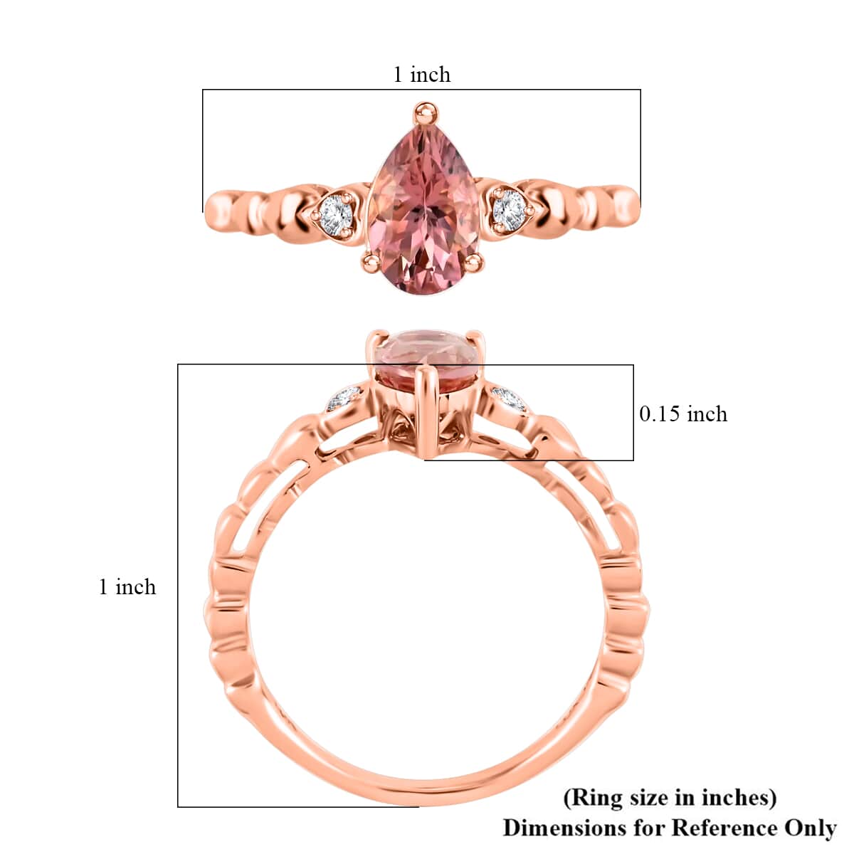 Luxoro AAA Blush Tourmaline and Diamond 1.00 ctw Ring in 10K Rose Gold (Size 9.0) image number 5