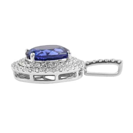 Appraised Rhapsody 950 Platinum AAAA Tanzanite and E-F VS Diamond Double Halo Pendant 7 Grams 6.40 ctw image number 2