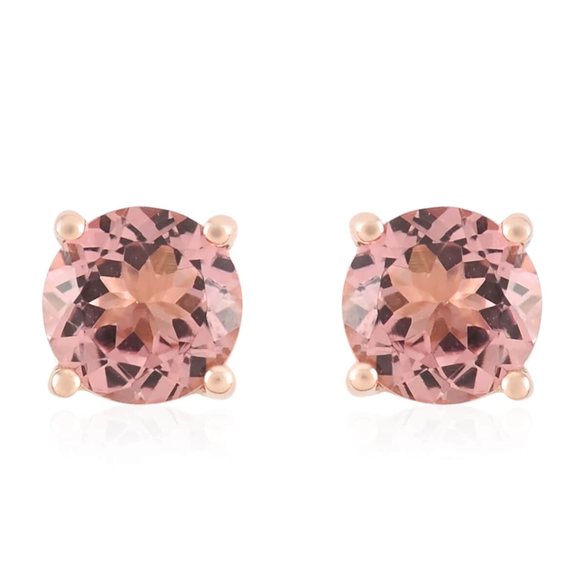 Certified Luxoro 10K Rose Gold AAA Blush Tourmaline Solitaire Stud Earrings 2.00 ctw image number 0