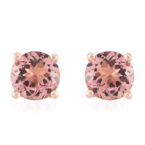 Certified Luxoro 10K Rose Gold AAA Blush Tourmaline Solitaire Stud Earrings 2.00 ctw