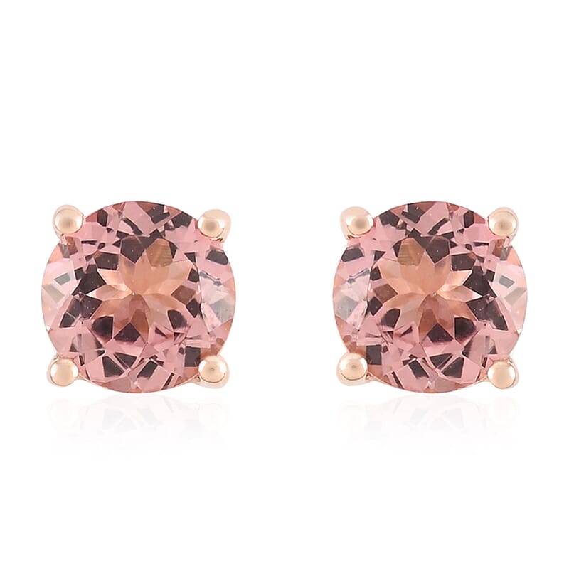 Certified Luxoro 10K Rose Gold AAA Blush Tourmaline Solitaire Stud Earrings 2.00 ctw