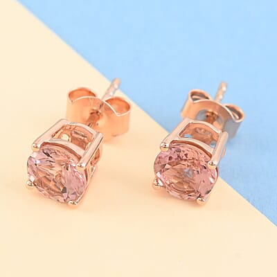 Certified Luxoro 10K Rose Gold AAA Blush Tourmaline Solitaire Stud Earrings 2.00 ctw