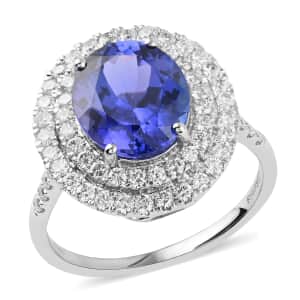 RHAPSODY 950 Platinum AAAA Tanzanite and Diamond E-F VS Double Halo Ring (Size 10.0) 9.50 Grams 6.50 ctw