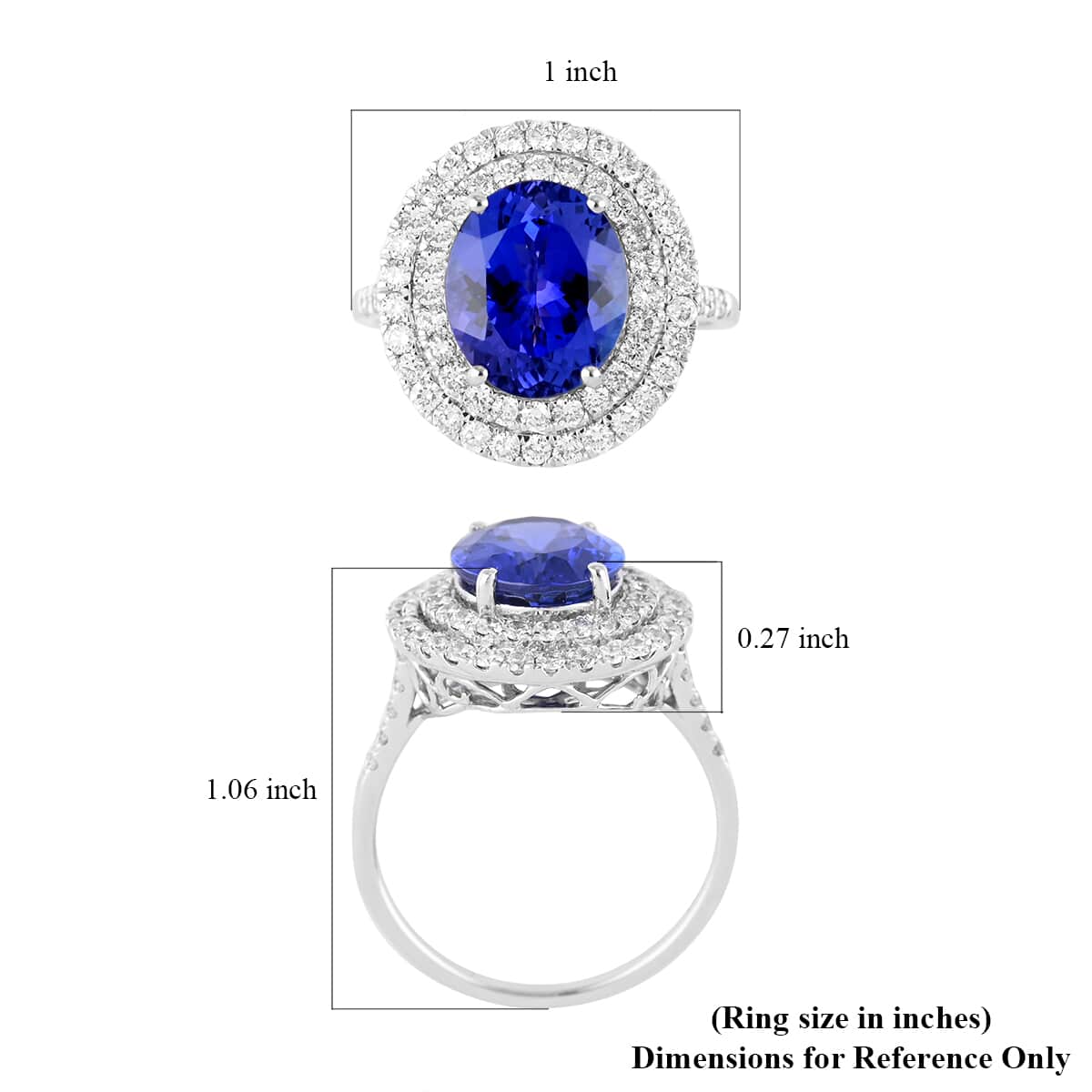 Rhapsody 950 Platinum AAAA Tanzanite and Diamond E-F VS Double Halo Ring (Size 7.0) 9.50 Grams 6.50 ctw image number 5