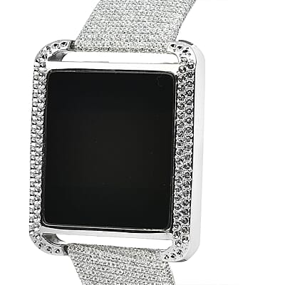 Strada Electronic Movement Digital Watch with Silver Color Faux Leather & Stardust Strap (34mm) (6.75-8.50 Inch)