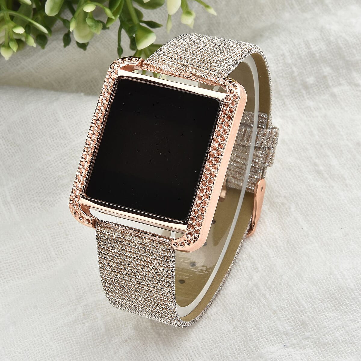 Strada Electronic Movement Digital Watch with Rose Gold Faux Leather & Stardust Strap (34mm) (6.75-8.50 Inch) image number 1