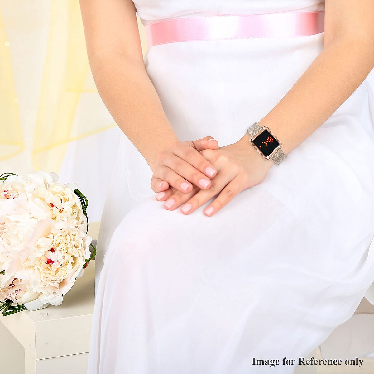 Strada Electronic Movement Digital Watch with Rose Gold Faux Leather & Stardust Strap (34mm) (6.75-8.50 Inch) image number 2