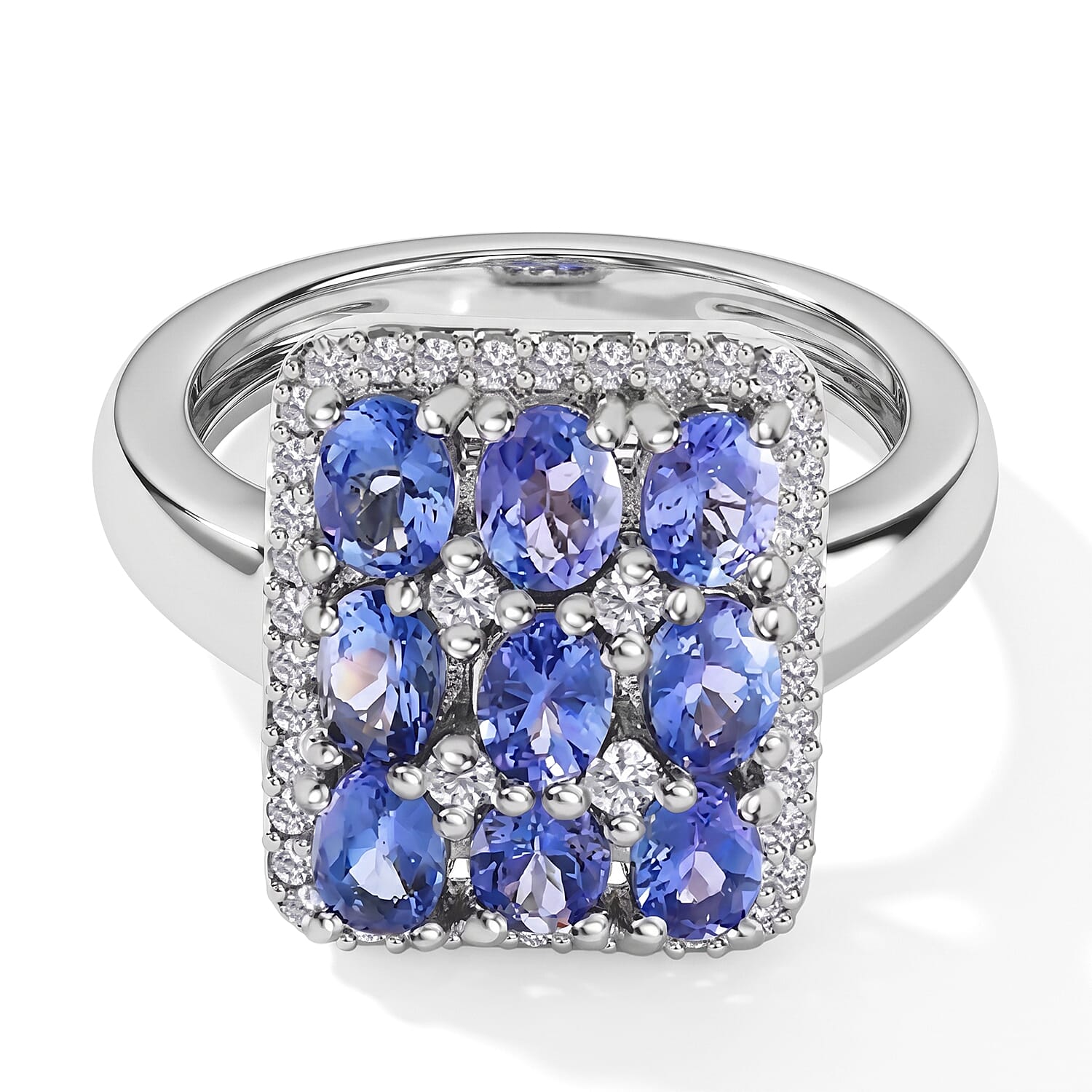 Tanzanite and Multi Gemstone 2.34 ctw Ring in Platinum Over Sterling Silver (Size 5.5)