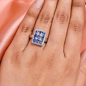 Tanzanite and Multi Gemstone 2.34 ctw Ring in Platinum Over Sterling Silver (Size 5.5)