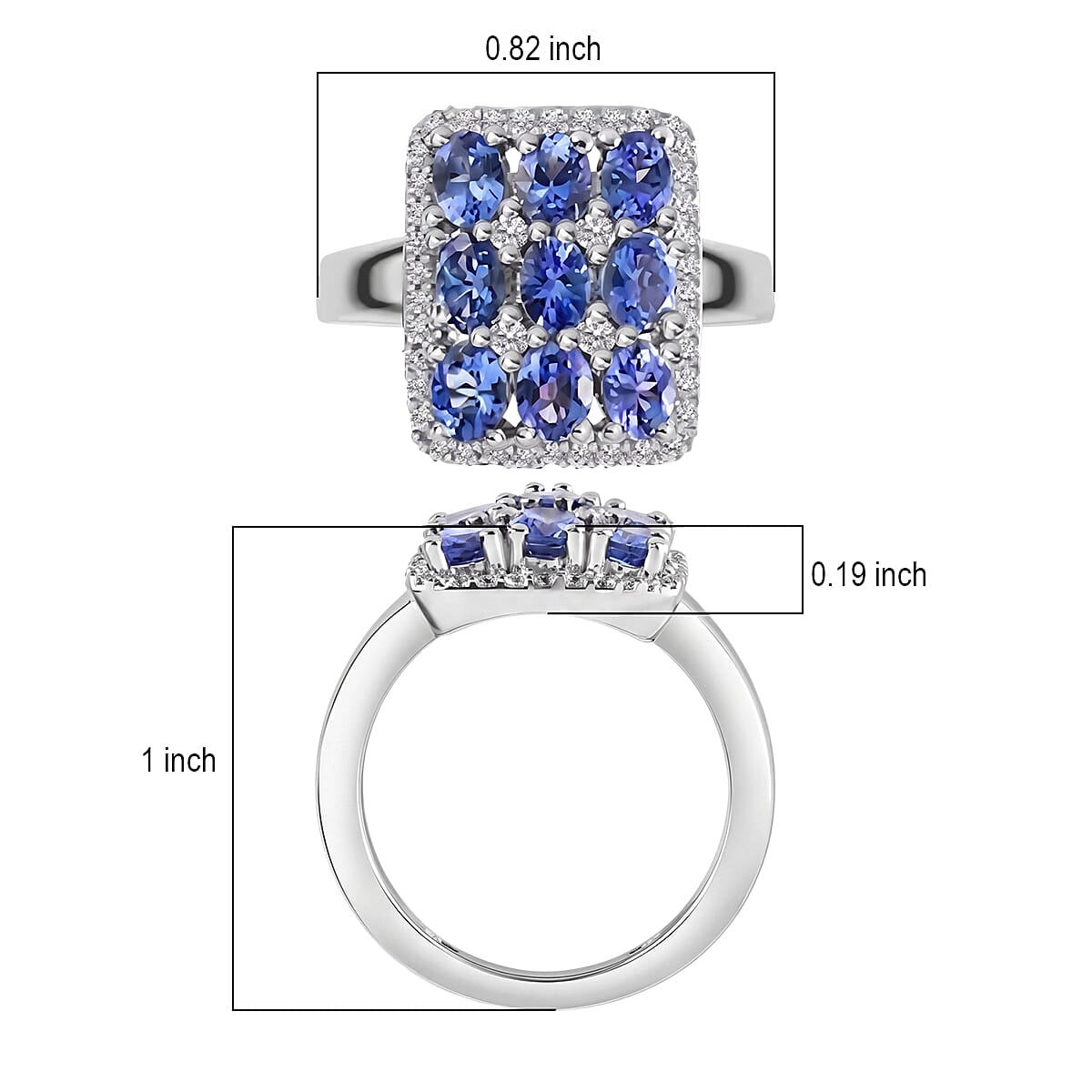 Tanzanite and Multi Gemstone 2.34 ctw Ring in Platinum Over Sterling Silver (Size 5.5)