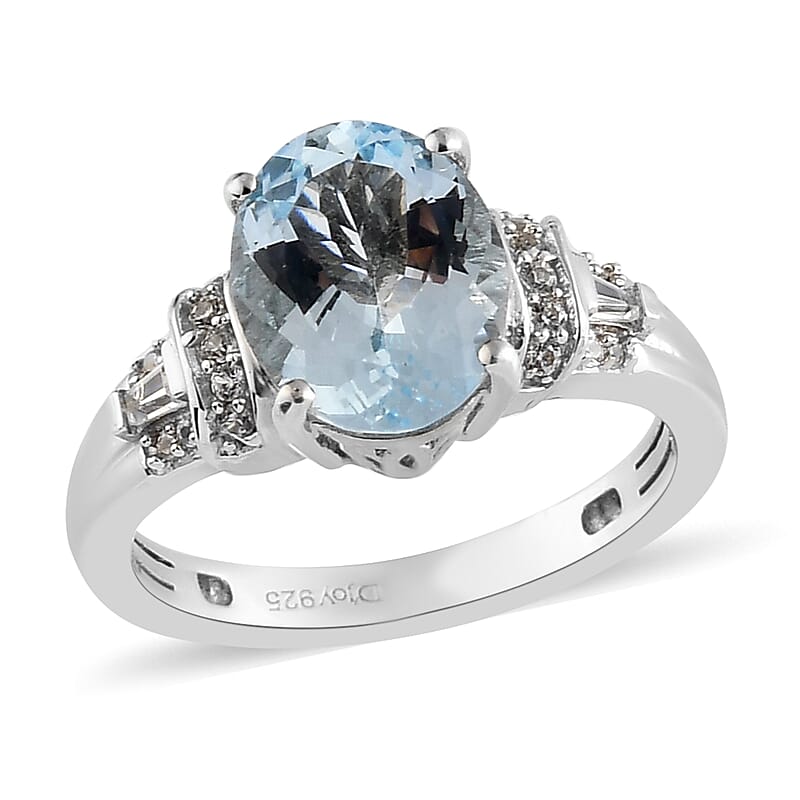 Espirito Santo Aquamarine and Natural White Zircon 2.65 ctw Ring in Platinum Over Sterling Silver (Size 10.0) 