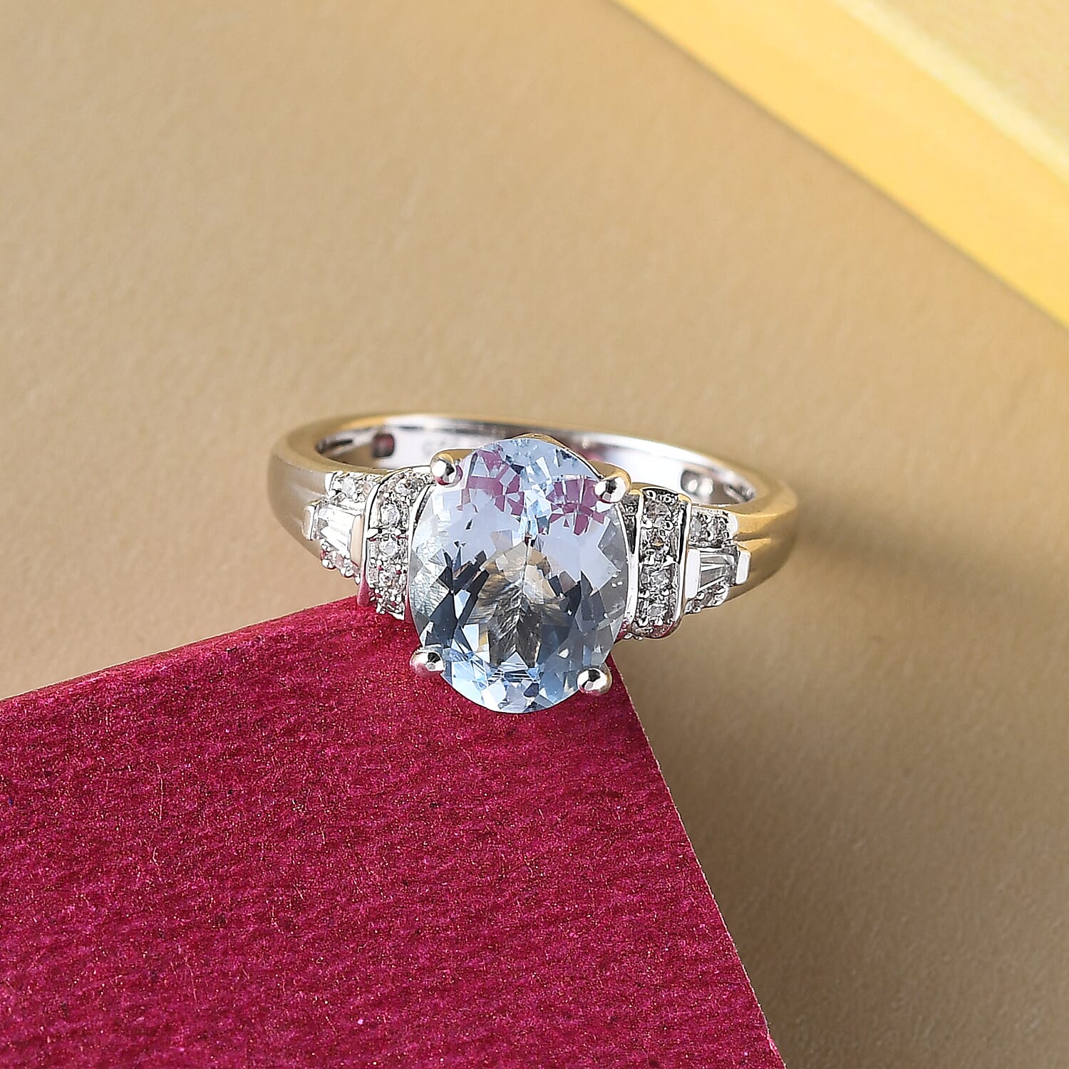 Espirito Santo Aquamarine and Natural White Zircon 2.65 ctw Ring in Platinum Over Sterling Silver (Size 10.0) 