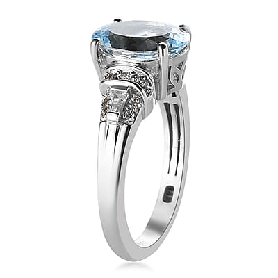 Espirito Santo Aquamarine and Natural White Zircon 2.65 ctw Ring in Platinum Over Sterling Silver (Size 10.0) 