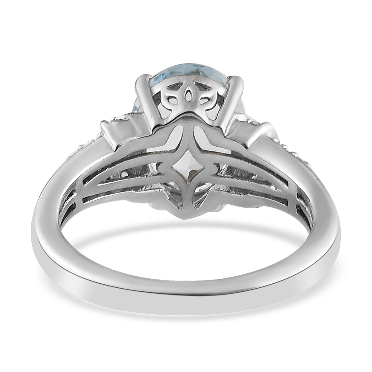 Espirito Santo Aquamarine and Natural White Zircon Ring in Platinum Over Sterling Silver (Size 9.0) 2.65 ctw image number 4
