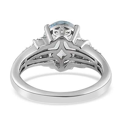 Espirito Santo Aquamarine and Natural White Zircon 2.65 ctw Ring in Platinum Over Sterling Silver (Size 10.0) 
