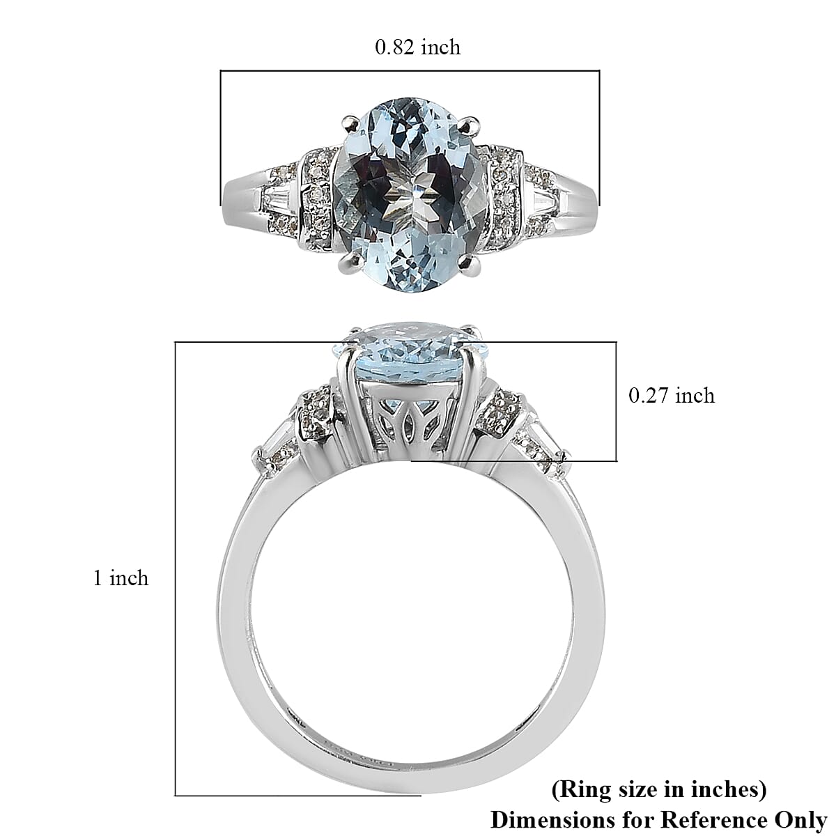 Espirito Santo Aquamarine and Natural White Zircon 2.65 ctw Ring in Platinum Over Sterling Silver (Size 10.0) 