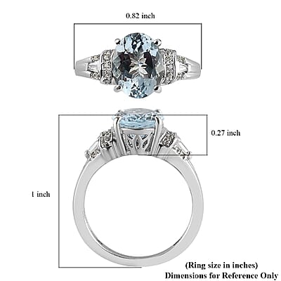 Espirito Santo Aquamarine and Natural White Zircon 2.65 ctw Ring in Platinum Over Sterling Silver (Size 10.0) 