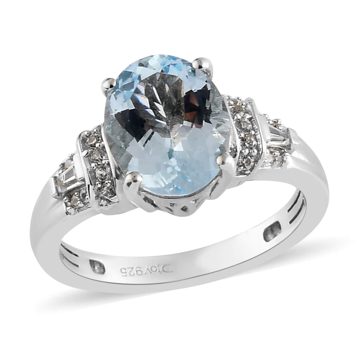 Mangoro Aquamarine and White Zircon Ring in Platinum Over Sterling Silver (Size 6.0) 2.65 ctw image number 0
