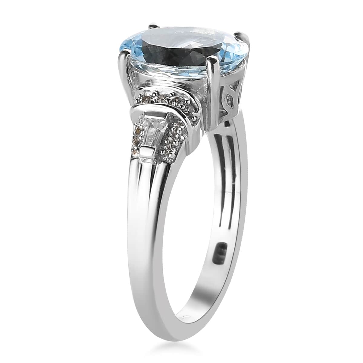 Mangoro Aquamarine and White Zircon Ring in Platinum Over Sterling Silver (Size 6.0) 2.65 ctw image number 3