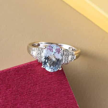 Espirito Santo Aquamarine and Natural White Zircon Ring in Platinum Over Sterling Silver (Size 7.0) 2.65 ctw image number 1