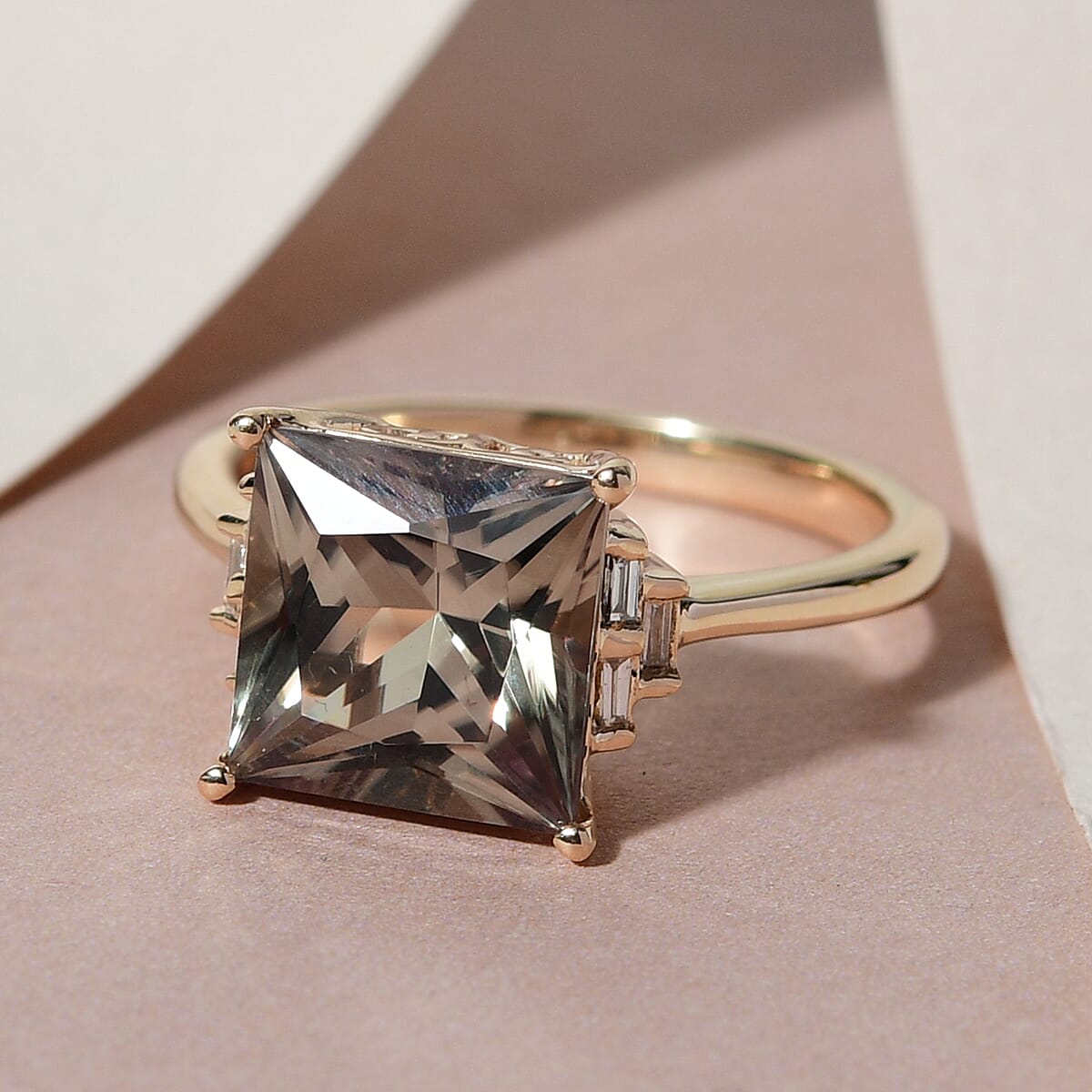 Iliana 18K Yellow Gold AAA Princess Cut Turkizite and G-H SI Diamond Ring (Size 7.0) 3.60 Grams 4.00 ctw image number 1