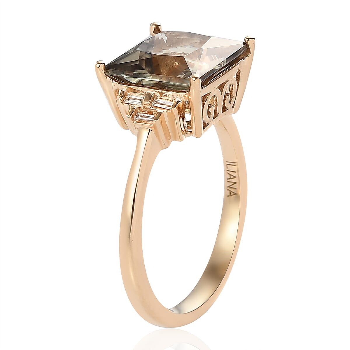 Iliana 18K Yellow Gold AAA Princess Cut Turkizite and G-H SI Diamond Ring (Size 7.0) 3.60 Grams 4.00 ctw image number 3