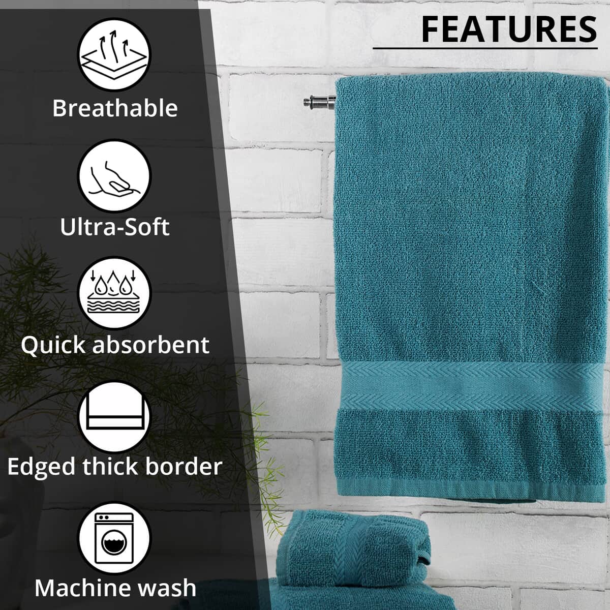 "3 Pc Cotton Towel Set (1 Bath Towel 47x28 in, 1 Hand Towel 20x12 in and 1 Face towel 12x12 inches) COLOR: Mint " image number 3