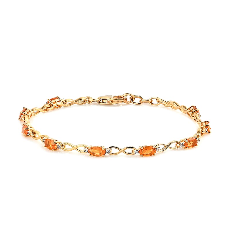 Salamanca Fire Opal and Natural White Zircon Infinity Link Bracelet in Vermeil Yellow Gold Over Sterling Silver (6.50 In) 1.50 ctw