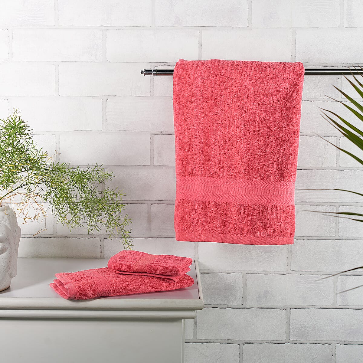 Coral 3 Pc Cotton Towel Set - 1 Bath Towel, 1 Hand Towel and 1 Face Towel image number 1