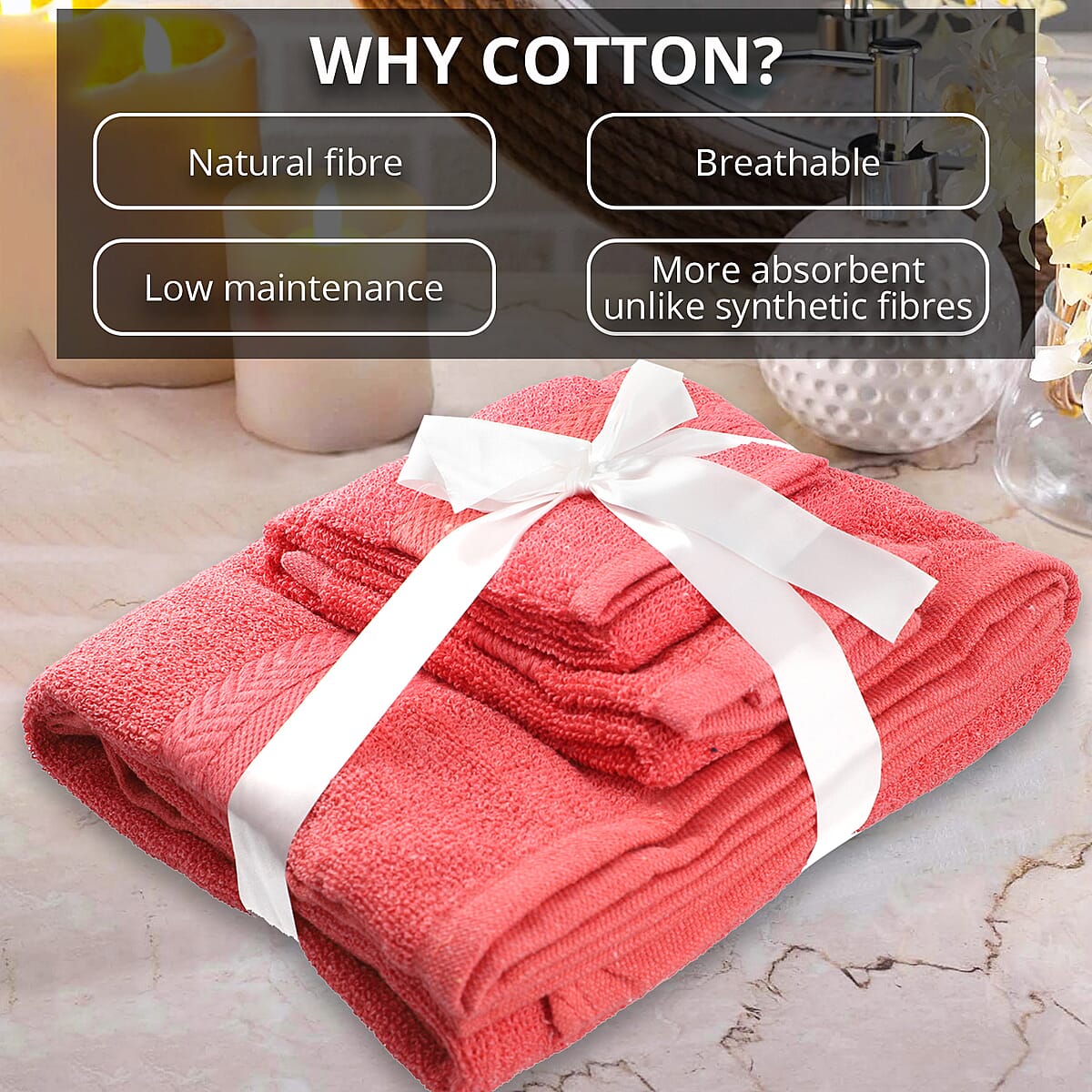 Coral 3 Pc Cotton Towel Set - 1 Bath Towel, 1 Hand Towel and 1 Face Towel image number 2