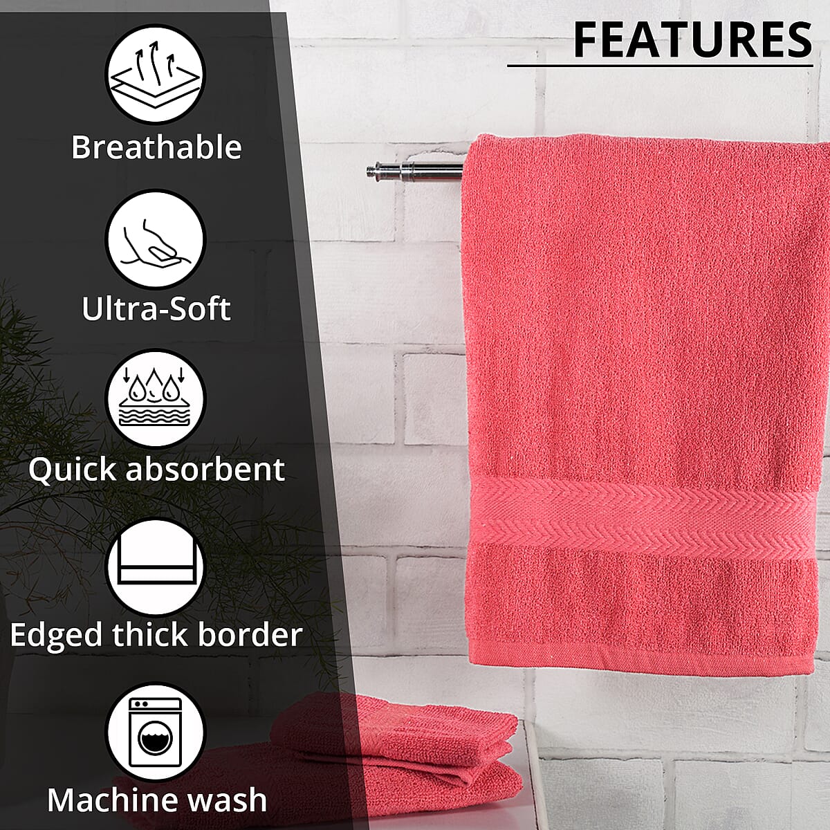 Coral 3 Pc Cotton Towel Set - 1 Bath Towel, 1 Hand Towel and 1 Face Towel image number 3