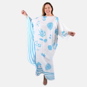 TAMSY White Floral Asymmetrical Kaftan - One Size Fits Most