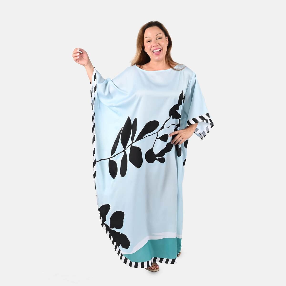 TAMSY Mint Leaf Asymmetrical Kaftan - One Size Fits Most image number 0