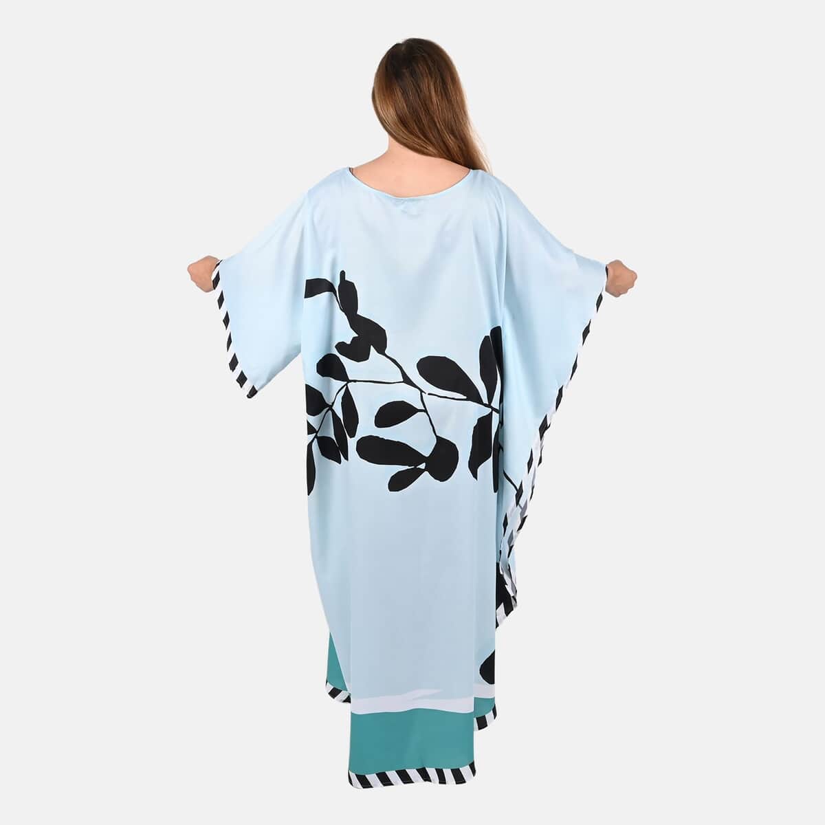 Tamsy Mint Leaf Asymmetrical Kaftan Dress - One Size Fits Most, Holiday Dress, Swimsuit Cover Up, Beach Cover Ups, Holiday Clothes image number 1