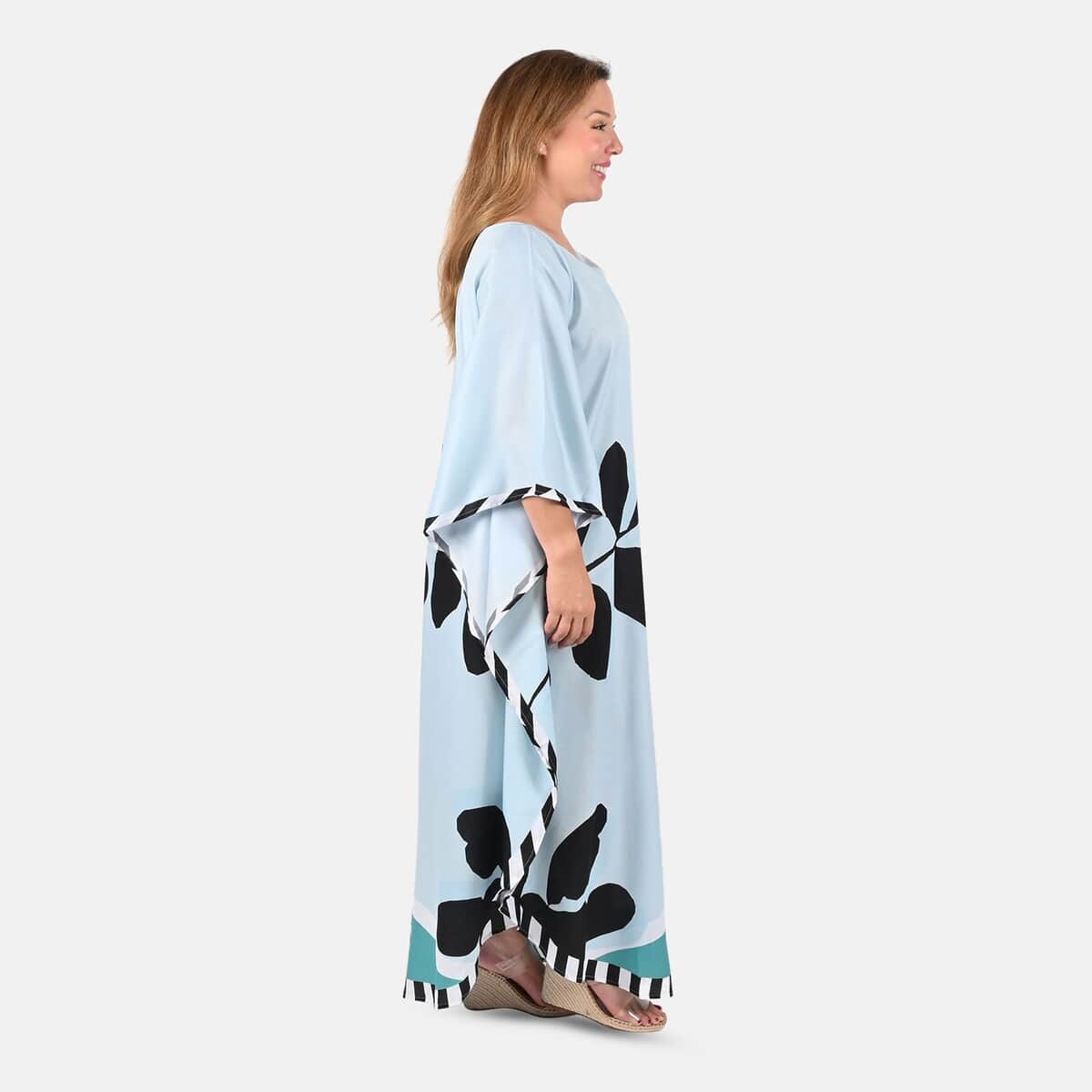 Tamsy Mint Leaf Asymmetrical Kaftan Dress - One Size Fits Most, Holiday Dress, Swimsuit Cover Up, Beach Cover Ups, Holiday Clothes image number 2