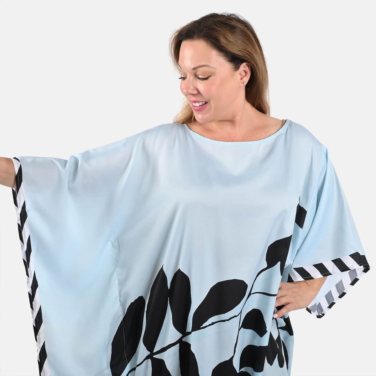 TAMSY Mint Leaf Asymmetrical Kaftan - One Size Fits Most image number 3