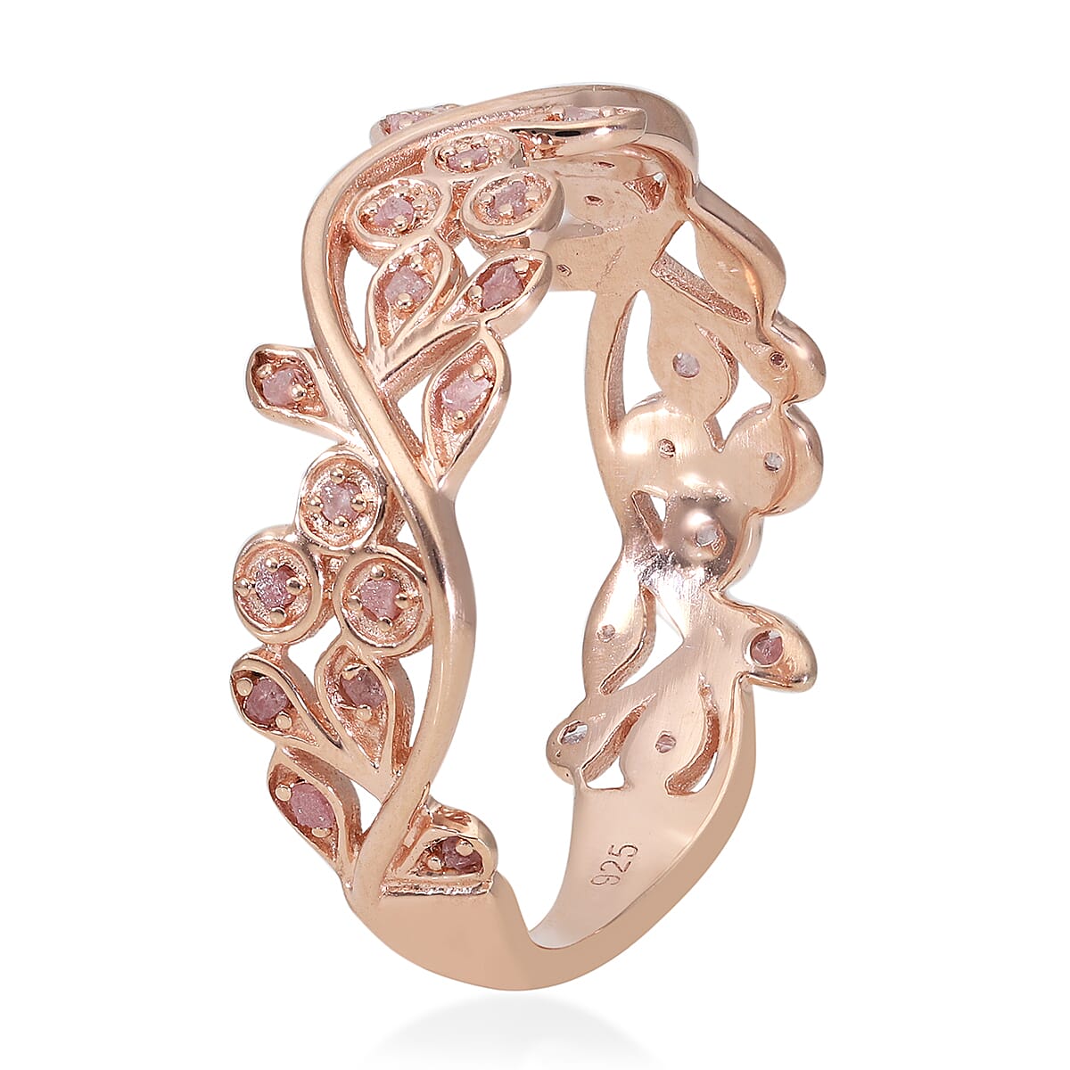 Pink Diamond Ring in Vermeil RG Sterling Silver 0.25 ctw image number 3