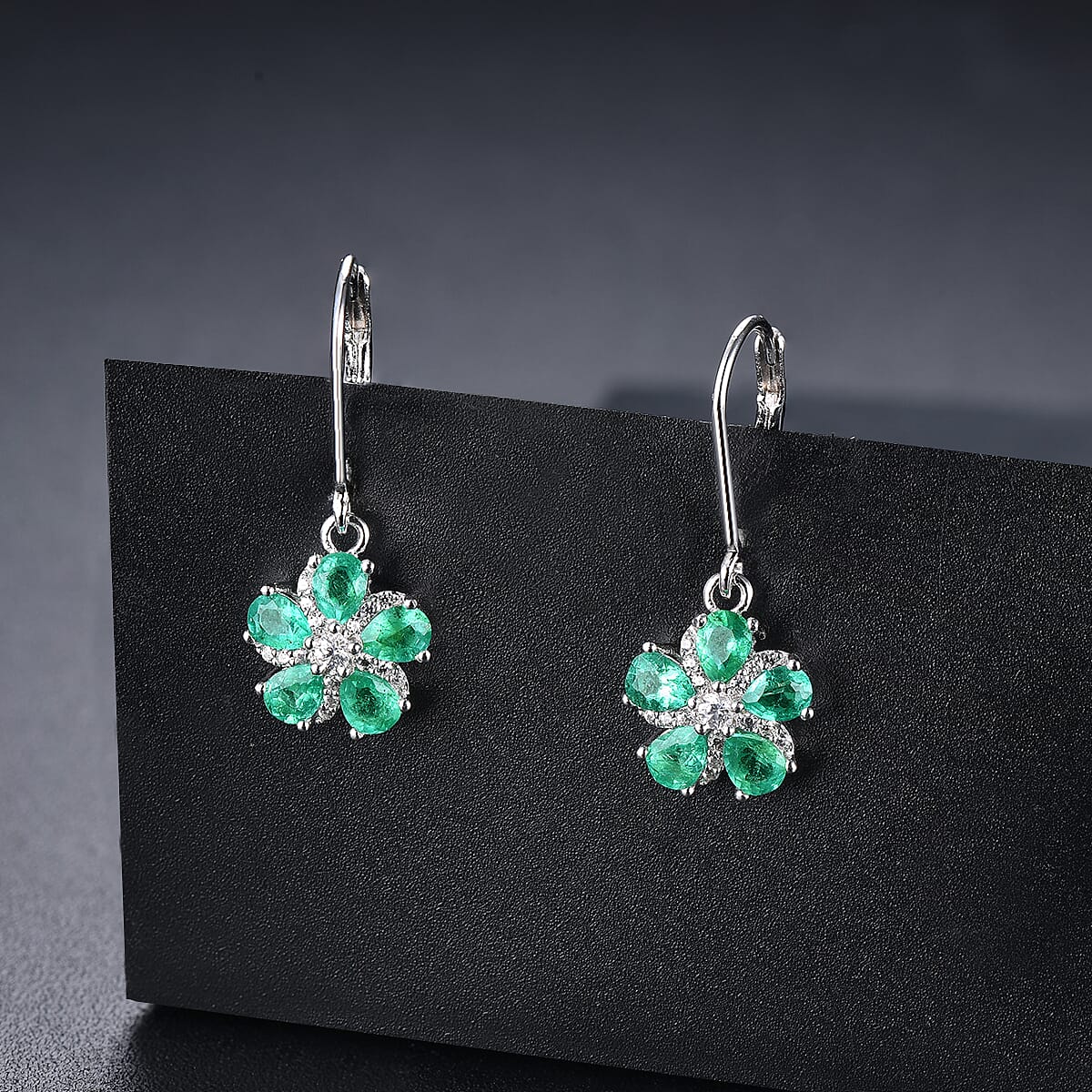 AAA Kagem Zambian Emerald and White Zircon 1.57 ctw Earrings in Rhodium Over Sterling Silver